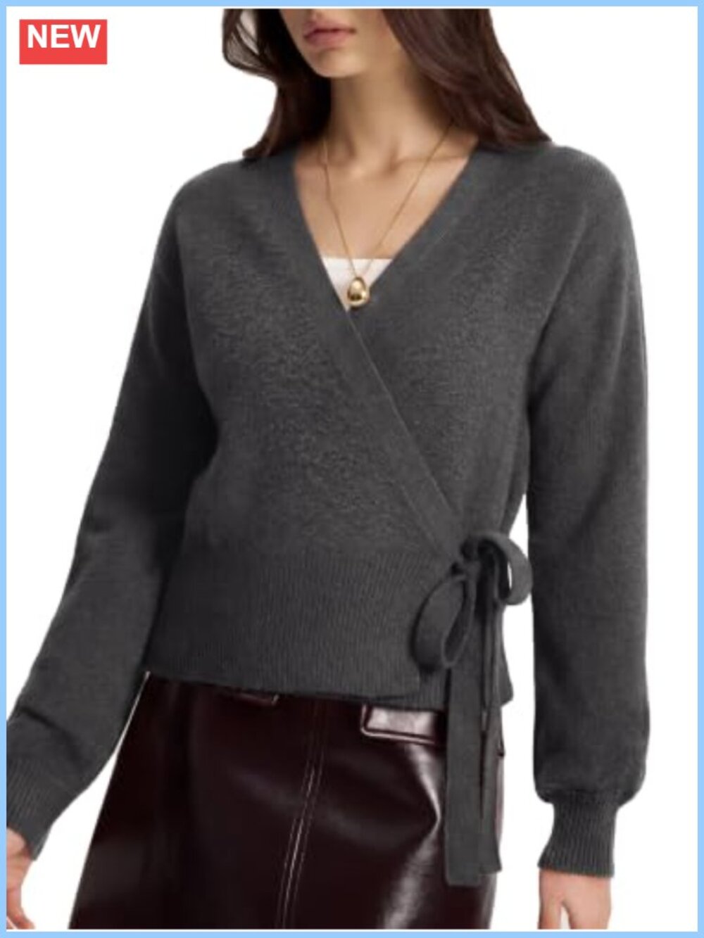 Cashmere Blend V Neck Wrap Sweater Long Sleeve Knit Tie Waist